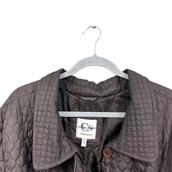 Caren Sport Womens Quilted Jacket Collared Belted Lined Pockets Brown Plus Sz 3x - Picture 3 of 6